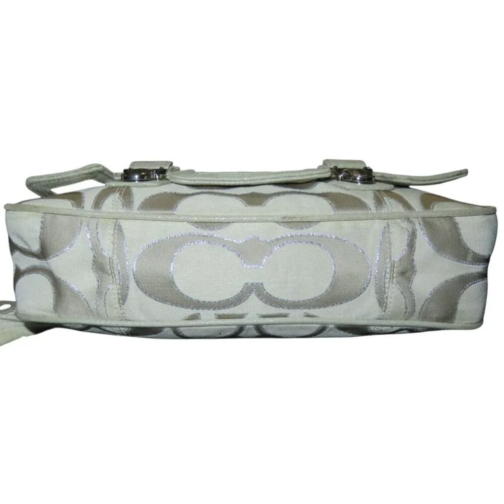 Coach Poppy Signature C Metallic Sateen & Leather Messenger Flap Satchel  #18352